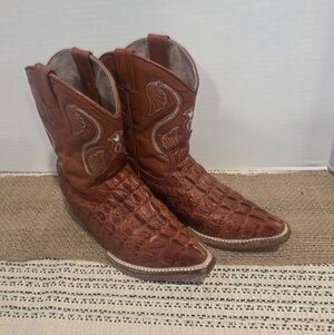 Montenegro Chestnut Brown Sz 8 Kids Crocodile Leather Boots Cowboy Fancy Pointed